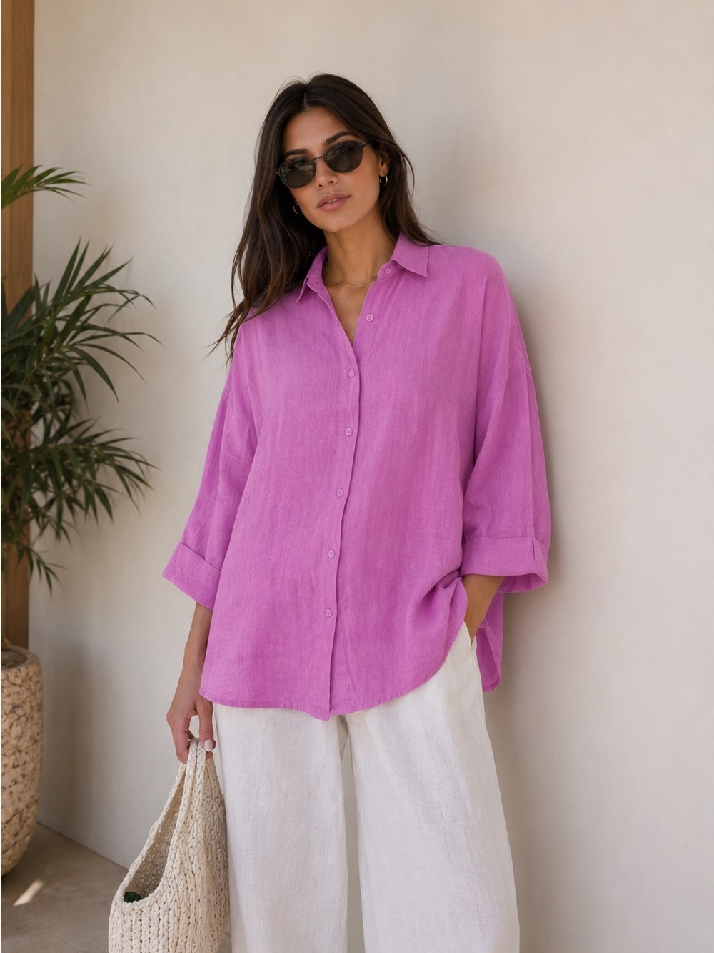 NWOT| Bala Women’s 100% Linen Pink Button-Down Shirt